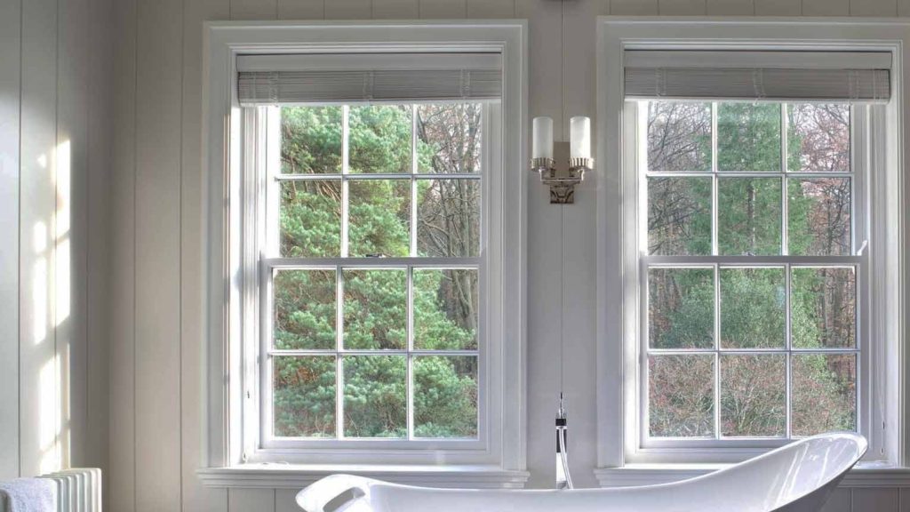 Box sash window in London in a bathroom